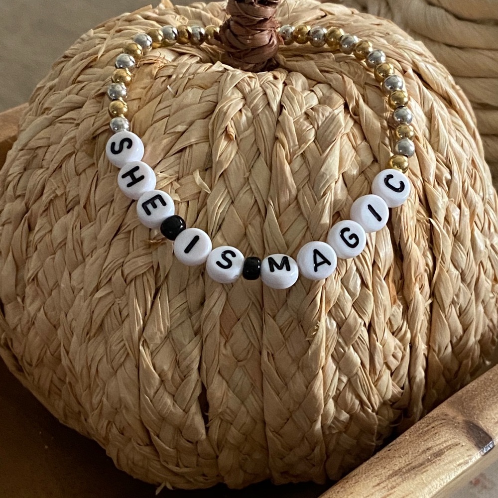 Handmade Beaded Mantra Bracelet - Picture 2 of 4